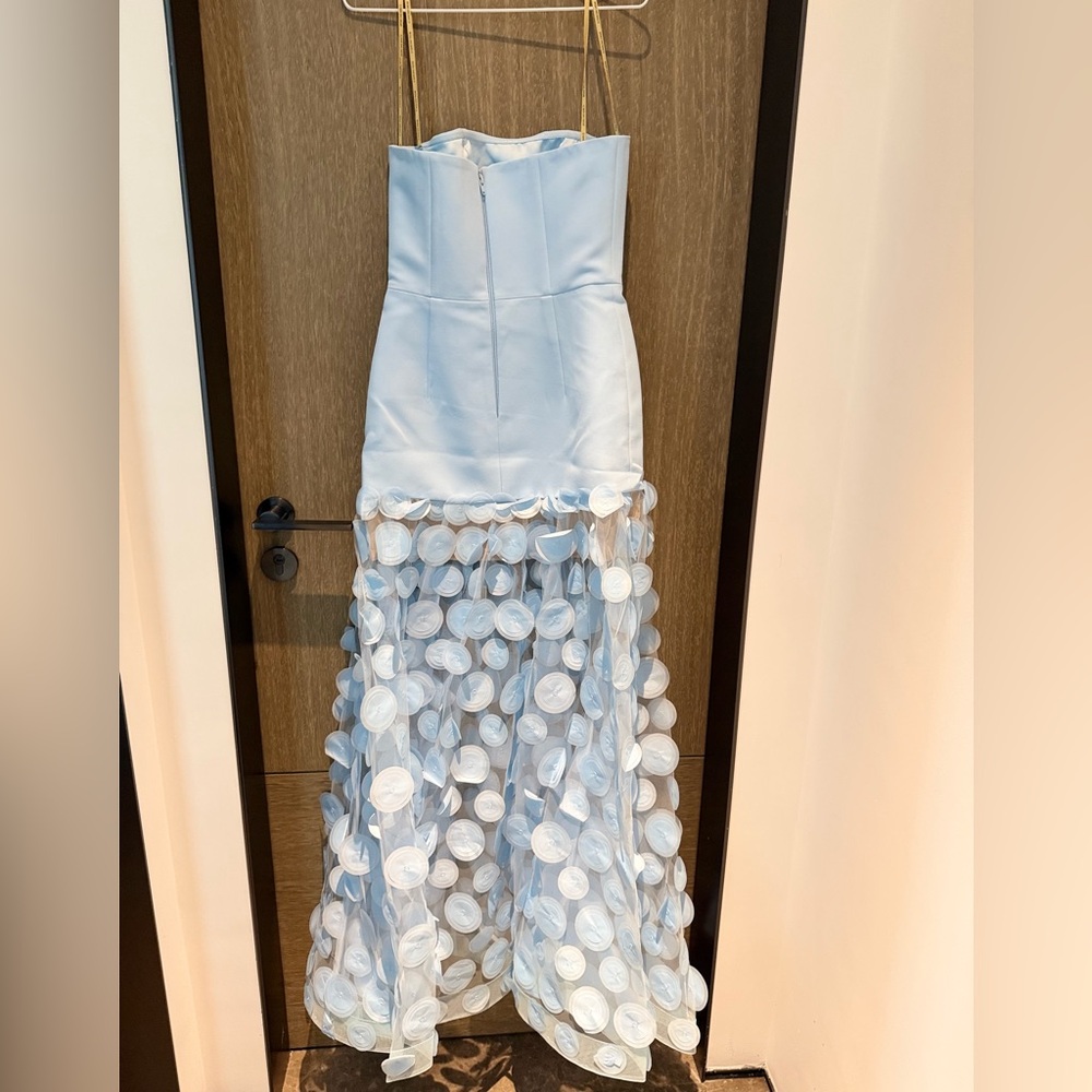 Bronx and Banco Pale Blue Strapless Maxi Dress with Circular Appliqués - Picture 8 of 13